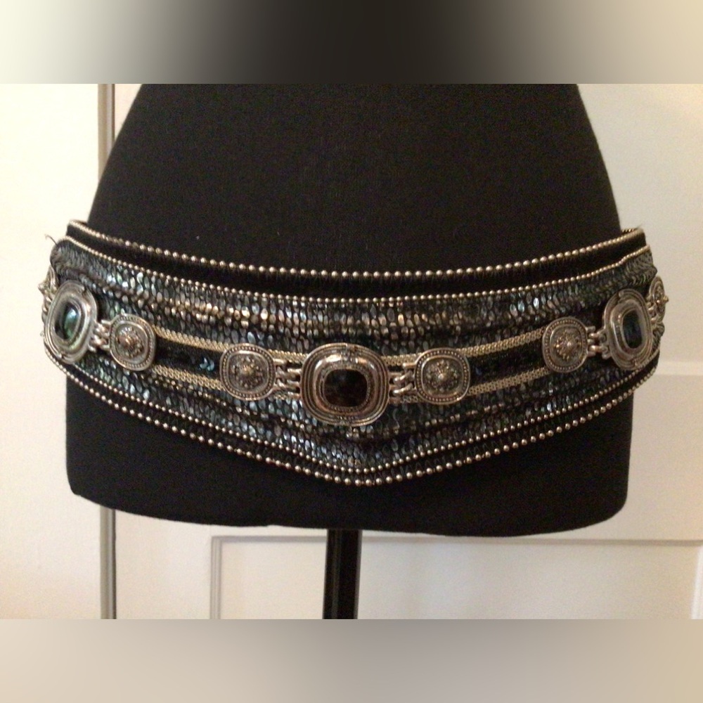 Cache Black and Silver Embellished Wide Hip Belt